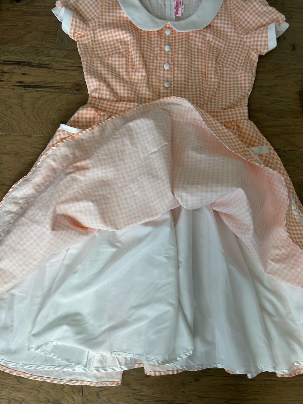 Pinup Couture Peach Orange Gingham Dee Dee Waitress Puff Sleeve Retro Dress XL - Picture 13 of 16